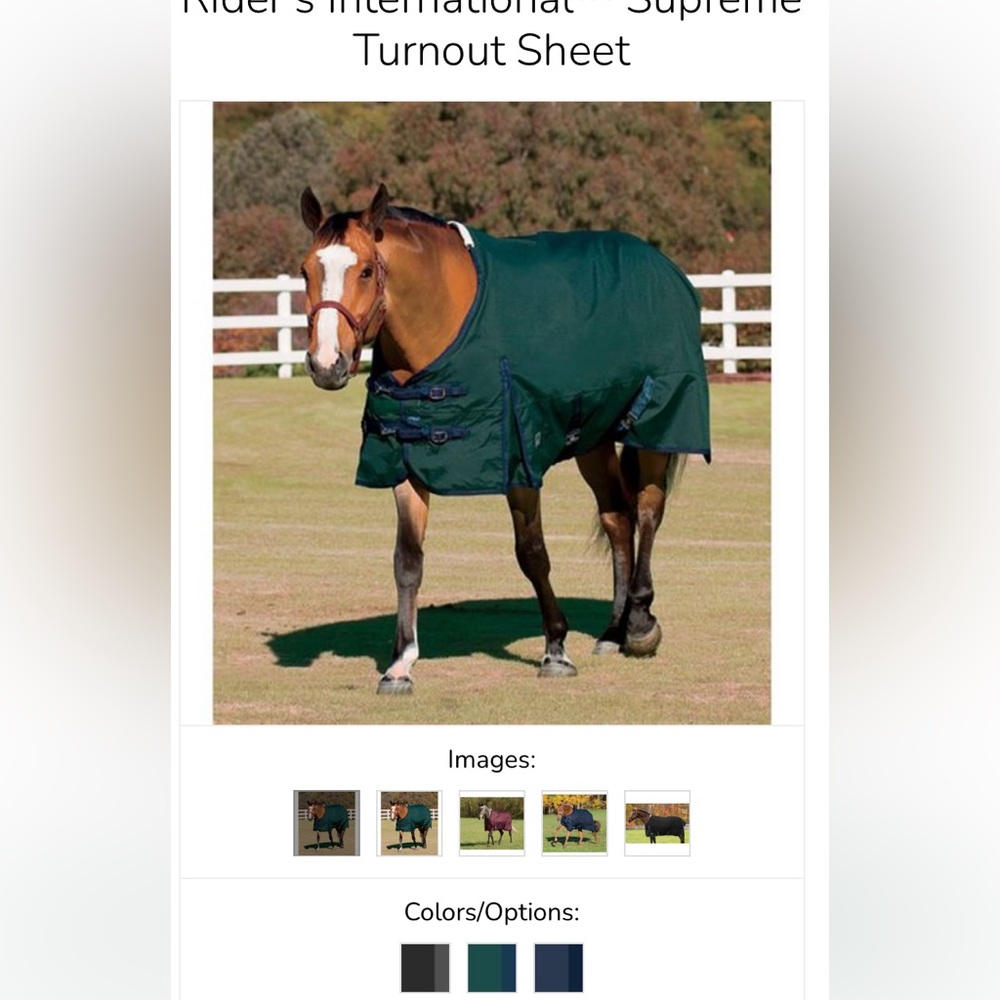 NWT Brand new 72 inch Riders International Turnout Sheet